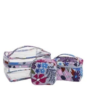 NWT Vera Bradley 3-Piece Cosmetics Makeup Bag Set Bengal Lily Pattern Purple